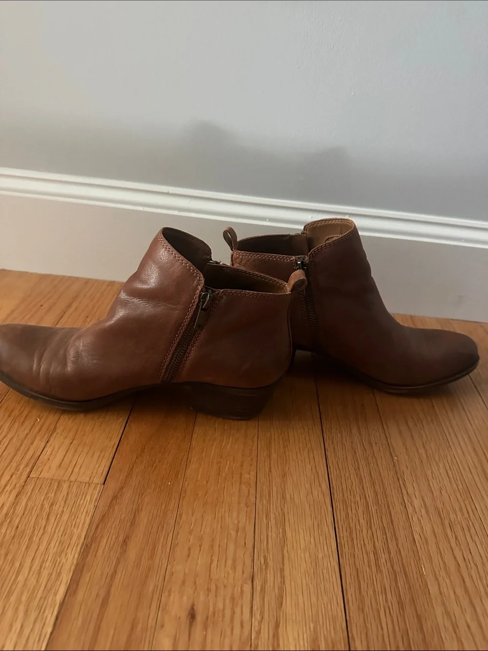 Lucky Brand Women's Brown Leather Ankle Booties with Side Zip